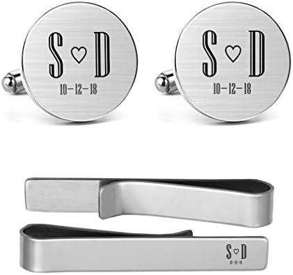 Initial Monogram Cufflinks Engraved Custom Date and Letter Wedding Party Present for Groom Groomsman