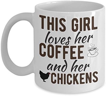 Chicken lovers funny chicken gifts- This Girl Loves Her Coffee And Her Chickens- Chicken Lover Gifts- Chicken Farmer Gifts- Funny chicken coffee mug (11oz