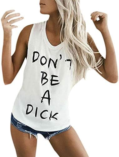 DealinM Women's Don't BE A Dick Print Casual Solid Short Sleeveless T-Shirt Tank Top