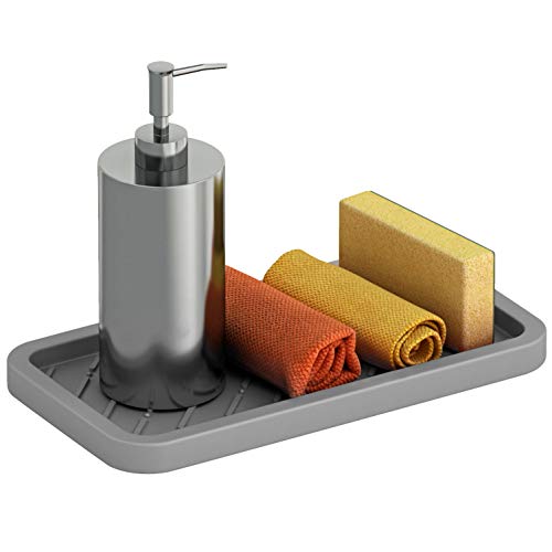 Comfify Kitchen Sink Caddy - Tray Organizer for Your Soap, Sponge, Scrubber & More - Multi-use Silicone Tray - Non-Slip, Heat Resistant and Dishwasher Safe - Red, Blue or Grey Dish Sponge