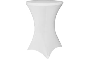 SUNTQ Spandex Table Cover, Cocktail Fitted Tablecloth, Round Stretch Table Cloth for Party, DJ, Bar, Wedding, Birthday, Banquet, Vendors, Bistro, White, 32x43