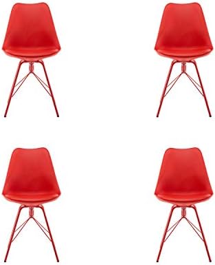 Green House Furniture Dining Chair Set of 4, Modern Kitchen Dining Room Side Chair with Cushion Seat,K/D Metal Legs (Red)