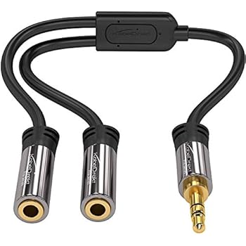 KabelDirekt Pro Series Y Stereo Splitter - 1 x 3.5mm Male To 2 x 3.5mm Female - Y Cable Splitter Produces Equal Audio Output for Headphones, Earphones, and Speakers (0.5 feet, Black)