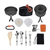 Beautyer Camping Cookware Kit Outdoor Backpacking Hiking Gear Cooking Equipment Lightweight Compact Durable Cook Set with Orange Handle 1set