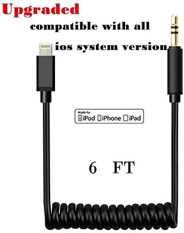 Coiled Car Cable for iPhone 7 ,Seekermaker lightning to male port Cable for iPhone 7 7plus 6 6s 6 Plus , iPad Air Pro Mini, iPod Touch- Black