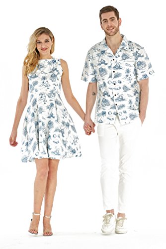 Couple Matching Hawaiian Luau Cruise Outfit Shirt Vintage Dress Vintage Tropical Toile Men M Women M