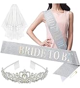 CURASA Bachelorette Party Decorations,Bride To Be Tiara & Bride To Be Sash and Veil, Bridal Showe...