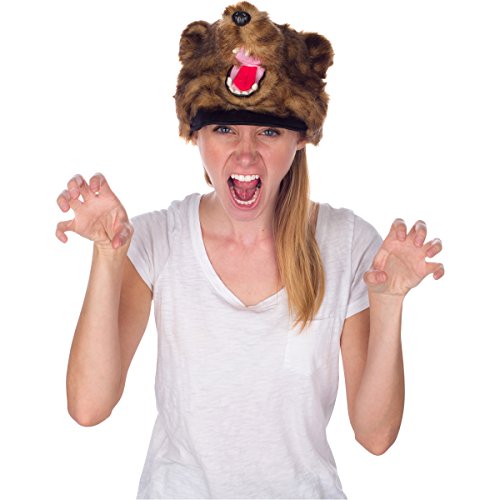Brown Grizzly Bear Animal Hat, Realistic Plush Costume Headwear