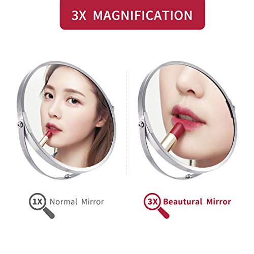FIRMLOC Makeup Vanity Mirror 3X Magnifying, 6-inch Double-Side Mirror, Tabletop Swivel Mirror Chrome Finish, 13-inch Height