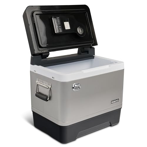 IGLOO Legacy42 elektrische Kühlbox, 12V und 230V, 42L - Mini-Kühlschrank für Auto, Camping, Urlaub, Boot, Festivals - im Retro Design, Edelstahloptik,