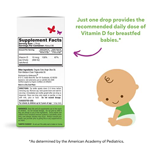 Wellements Organic Vitamin D Drops, 0.15 Fl Oz, Liquid Vitamin D3