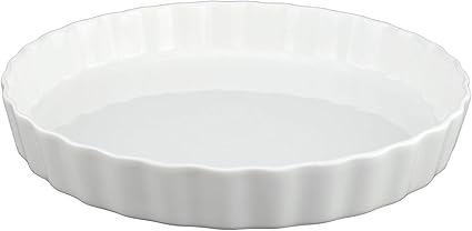 Gourmex White Fluted Quiche Baking Dish Ceramic Pan Perfect For Baking Tart Pies Creme Brulee Custard Dishes And Cheesecake Porcelain 8 75 Round Amazon Co Uk Kitchen Home