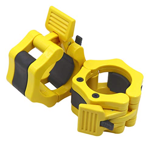 IADU Barbell Collars Clips 2 inch Pair Olympic Dumbbell Clamps Muscle Quick Release Locking Bars Weights for Lifts/Weightlifting/Powerlifting. (Yellow) - Thumbnail 2