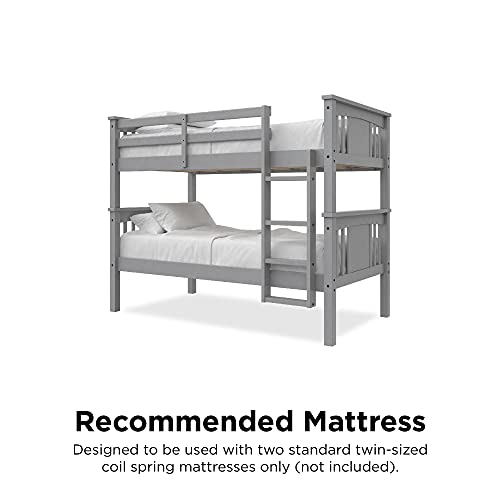 DHP Dylan Twin Over Twin Wood Bunk Bed for Kids, Gray Pricepulse