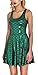 Jescakoo Womens Tank Dresses Sleeveless Pleated Skater Skirts Club Party Costume Green L
