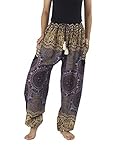 Lannaclothesdesign Women's Rose Drawstring Tassel Loose Fit Harem Style Pants Regular Brown