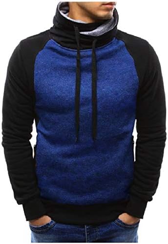 MirrliyMen Stylis Color Splice Long Sleeve Pile Collar Drawstring Pullover Sweatshirts