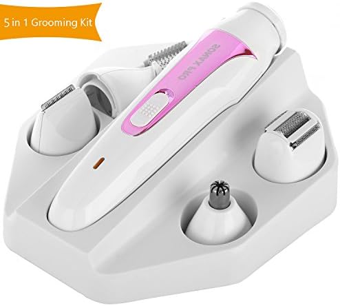 Halcent Electric Shavers for Women, 5 in 1 Rechargeable Hair Removal Tool with Facial Hair Remover, Eyebrow Trimmer, Nose Hair Trimmer, Electric Razors for Women