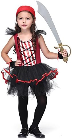 Girlscos Girl's Pirate costume 3 Piece Suit Kids Halloween Cosplay Costumes Small Red