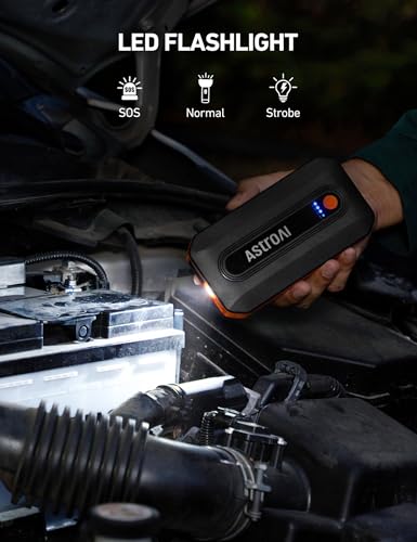 AstroAI B8 Car Jump Starter 3000A Peak for Up to 9L Gas/7L Diesel Engines, Portable Battery Booster Pack with 10 Protections, 18W Quick Charger Power Pack, 3-Mode LED Light, and Jumper Cables, Orange