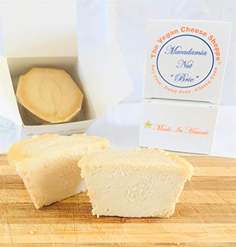 MACADAMIA NUT "BRIE": DAIRY-FREE, GLUTEN-FREE, SOY-FREE. MADE IN HAWAII. A plant-based, semi-soft and spreadable rindless Brie alternative.