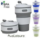 AVALEISURE Collapsible Coffee Mug – a Foldable 12oz Drinking Cup with Lid for Water, Coffee, Tea & Soft Drinks. Ideal for Camping, Travel, Picnic, Lunch, Commuters