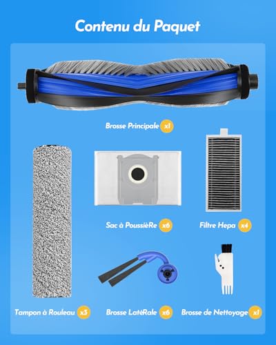 X9 Pro Omni Accessories for Ecovacs Deebot X9 Pro Omni / X11 Pro Omn, 1 Main Brush, 3 Roller Brush, 6 Dust Bags, 6 Side Brushes, 4 Filters, Cleaning Brush