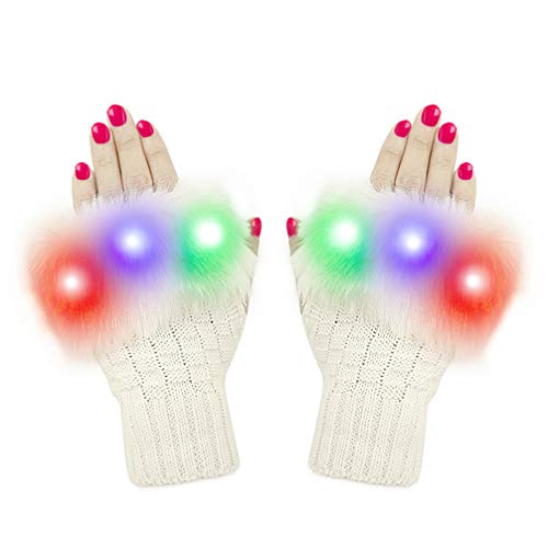 Luwint LED Glow Blink Clothing Accessories Light Up Fingerless Knit Plush Gloves Wrist Warmer for Boys Girls Costume Show