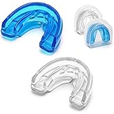 Coolrunner Double Braces Mouth Guard, Sports Athletic Mouth Guards Youth Mouthguard for Upper and Lower Teeth Protection Required for Youth, Teenager and Adults (Blue) (Blue+Transparent)