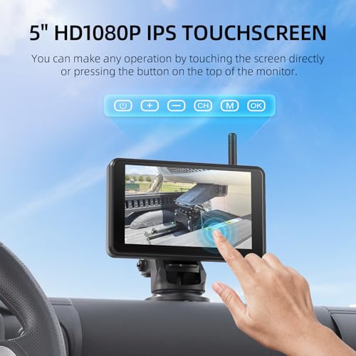 eRapta Magnetic Solar Wireless Backup Camera: HD1080P 5” Touchscreen Portable with DVR, BSD, 1-Min Install-Free IR Night Vision Hitch Backup Camera for Trailer/Truck/Small RV/Camper/Tractor