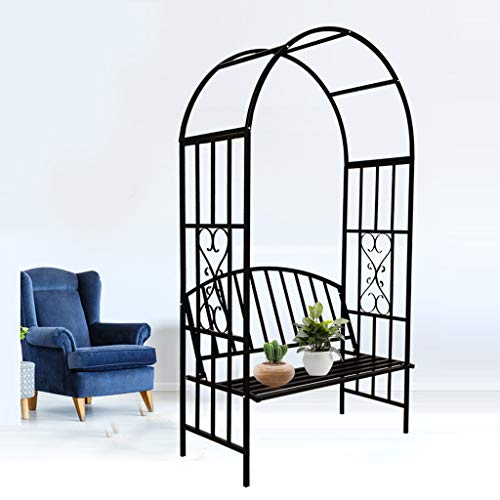 Trellises ZYY@ Rosenbogen mit Bank Rosenbank Laubenbank Philosophenbank Rankgitter Rankhilfe Gartenbank Metall Schwarz – Bild 2