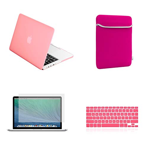 TOP CASE-4 in 1 Matte Hard Case,Keyboard Cover,Sleeve Bag,Screen Protector Compatible with Old MacBook Pro with Retina Display Model A1425 and A1502 - Light Pink