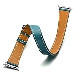 Elobeth for Apple Watch Band,iWatch band Genuine Leather Double Tour Watch Strap Wrist Band Replacement Clasp for Apple Watch & Sport & Edition(38mm Blue)