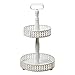 WHW Whole House Worlds Emilia Double Tiered Etagere Server Stand, Rustic White, Circular Cake Display, Distressed Finish, Vintage Style, 19 Inches Tall, Wood and Metal