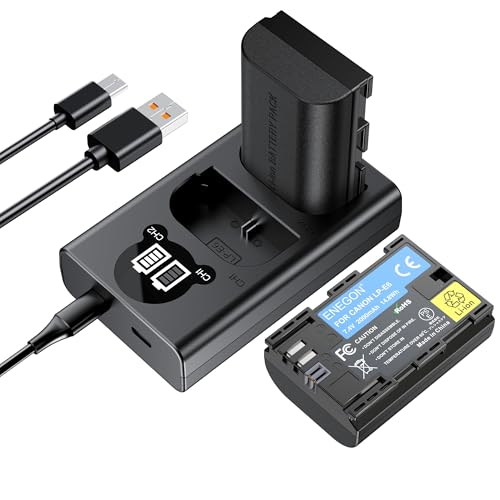 ENEGON LP-E6/E6N Rechargeable Battery (2 pack 2000mAh) and Dual USB LED charger, Compatible with Canon EOS 5D Mark II III IV, R, R3, R5,R6,R6 II, R7,RP, 6D, 6D II, 7D, 7D II, EOS 60D, 70D, 80D, 90D.