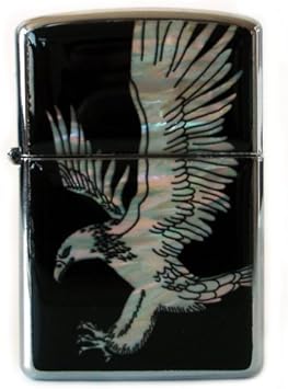 Amazon Co Jp 螺鈿細工 ワシのデザイン オシャレなライター オイルライター フリントライター ブラック シルバー スポーツ アウトドア