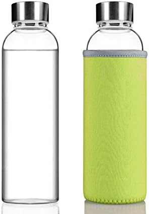 July Sky Stylish Portable Borosilicate Glass Water Bottle(12.6OZ) with Colorful Protective Bag(Green)
