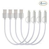 2in1 Lightning and Micro USB Cable Short [4 Pack 1ft] Nylon Braided High Speed Sync and Charging Lightning Cable Cord for iPhone 7 Plus/6s plus/5, iPad /iPod, Android Samsung, HTC and More