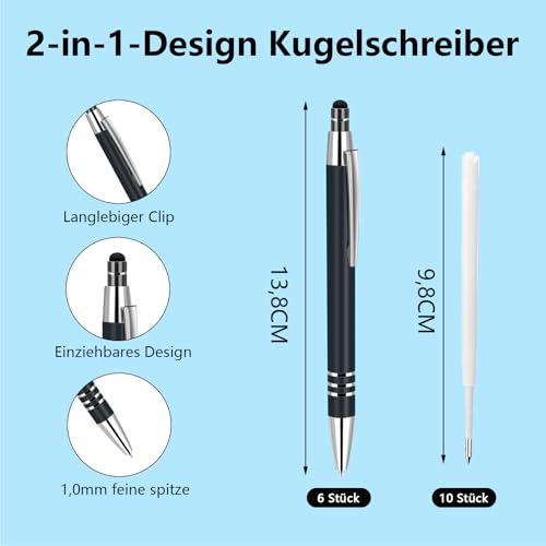 ENLACE Hochwertig Kugelschreiber Set 6 Stück Ergonomischer Kugelschreiber Metall Kulli mit Rutschfeste Griffzone, Druckkugelschreiber mit 10 Stück Kugelschreiberminen für Büro Haushalt, Schwarz thumbnail 2