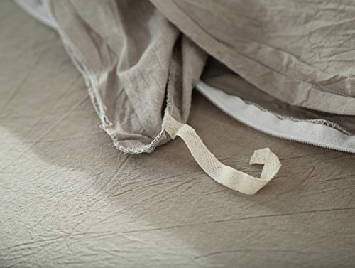 FOSSA Washed Cotton Duvet Cover Set Queen 3 Piece Bedding Sets Soft Wrinkled Solid Design (Queen, Linen) - Thumbnail 5