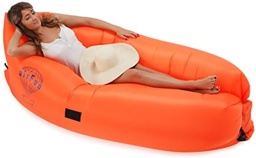 AirFun - Inflatable Lounger Air Filled Sofa Pool Float - Durable Rip Stop Nylon - Practical, Comfortable Design With Cup Holder &amp; Magazine Pocket - Lightweight, Compact, Portable - Orange