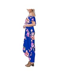 Vestido alto y bajo para mujer - Vestido largo de verano con estampado floral y hombros descubiertos sexy y floral