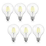 G25 LED Vintage Filament Bulbs, 4W (40W Equivalent), 470 Lumens, 5000K Daylight White, 360° Beam Angle, E26 Base Globe Bulb, Pack of 6