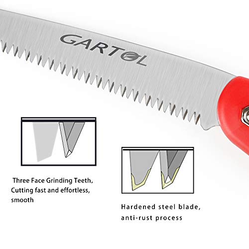 GARTOL Portable Folding Hand Saw - Camping Pruning Saw Features 3-Sides Razor Tooth Blade and Comfortable Handle, Hand Tools Great for Hunting DIY Woodworking Trimming Tree Branches PVC Bamboo Bone