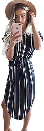 LitBud Womens Dresses Summer Short Sleeve Casual Work Belted Midi Tunic Dress for Ladies Pink
