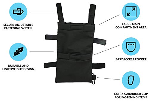 Crutch Bag Pouch - Accessory Tote for Crutches Provides Easy Hands-Free Access with Crutch Handle Covers Included for Men or Women - Black Color and Lightweight Design