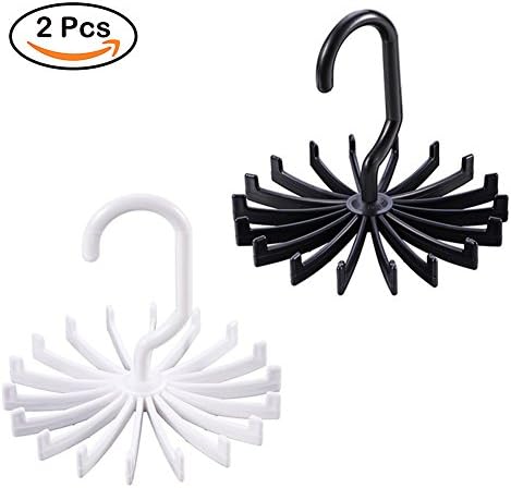 HongG Set of 2 Tie Rack Multifunction Plastic Tie Hanger 360 Degrees Rotatable Shelves - Black, White