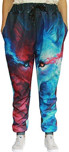Lemonworld Youth Women Unisex Wolf 3D Digital Pants Casual Gym sports Jogger Pants with DrawString Galaxy Graphric Baggy Sweatpants (M, wolf)