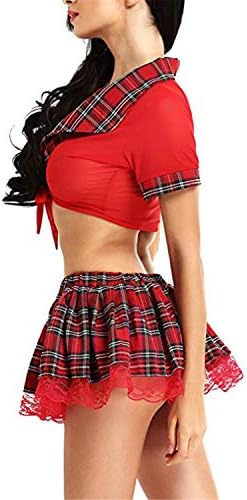 JFLYOU Women Cute Bowknot Lace Lingerie Short Uniform Pleated Skirt Vest Underwear