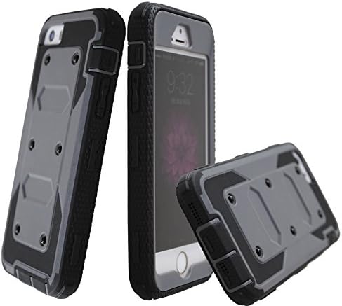 Rugged Tough [Dual Layer] Armor Overlay Case [Shockproof] Protective Hybrid Case for iPhone 5 / 5S / 5SE ( Grey)